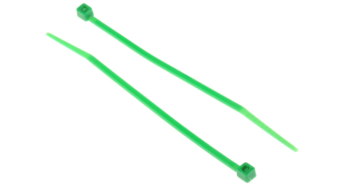 RS PRO Cable Tie, 100mm x 2.5 mm, Green Nylon, Pk-100
