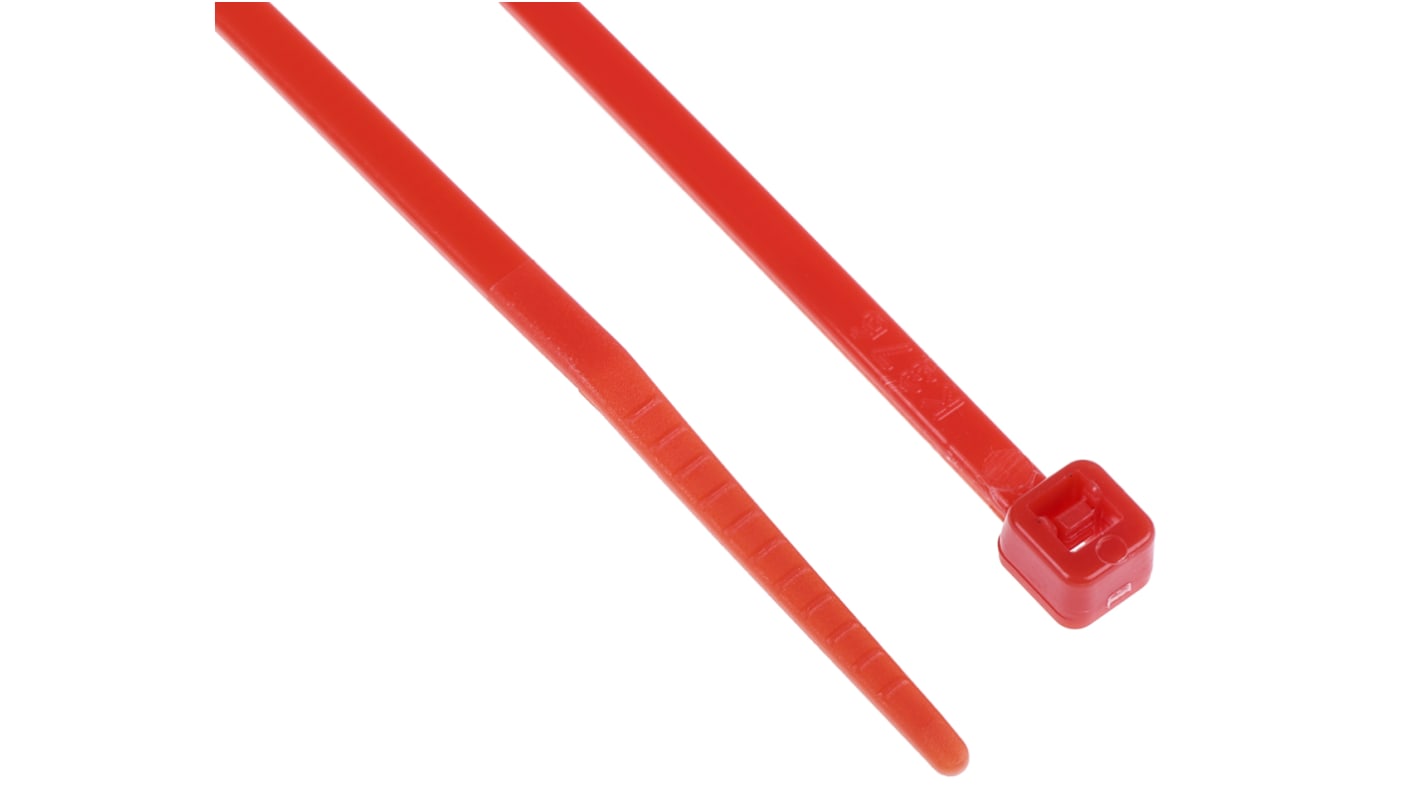 RS PRO Cable Tie, 165mm x 2.5mm, Red Nylon, Pk-100