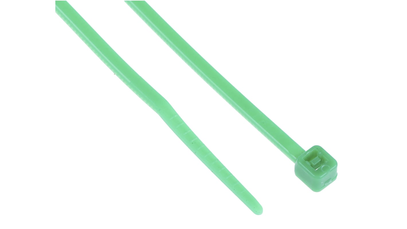 RS PRO Cable Tie, 165mm x 2.5mm, Green Nylon, Pk-100