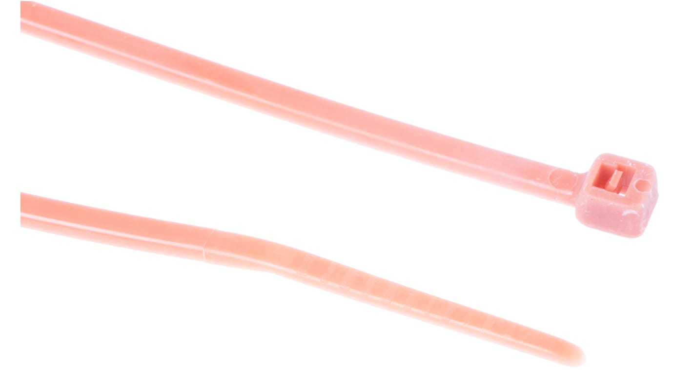 RS PRO Cable Tie, 165mm x 2.5mm, Orange Nylon, Pk-100