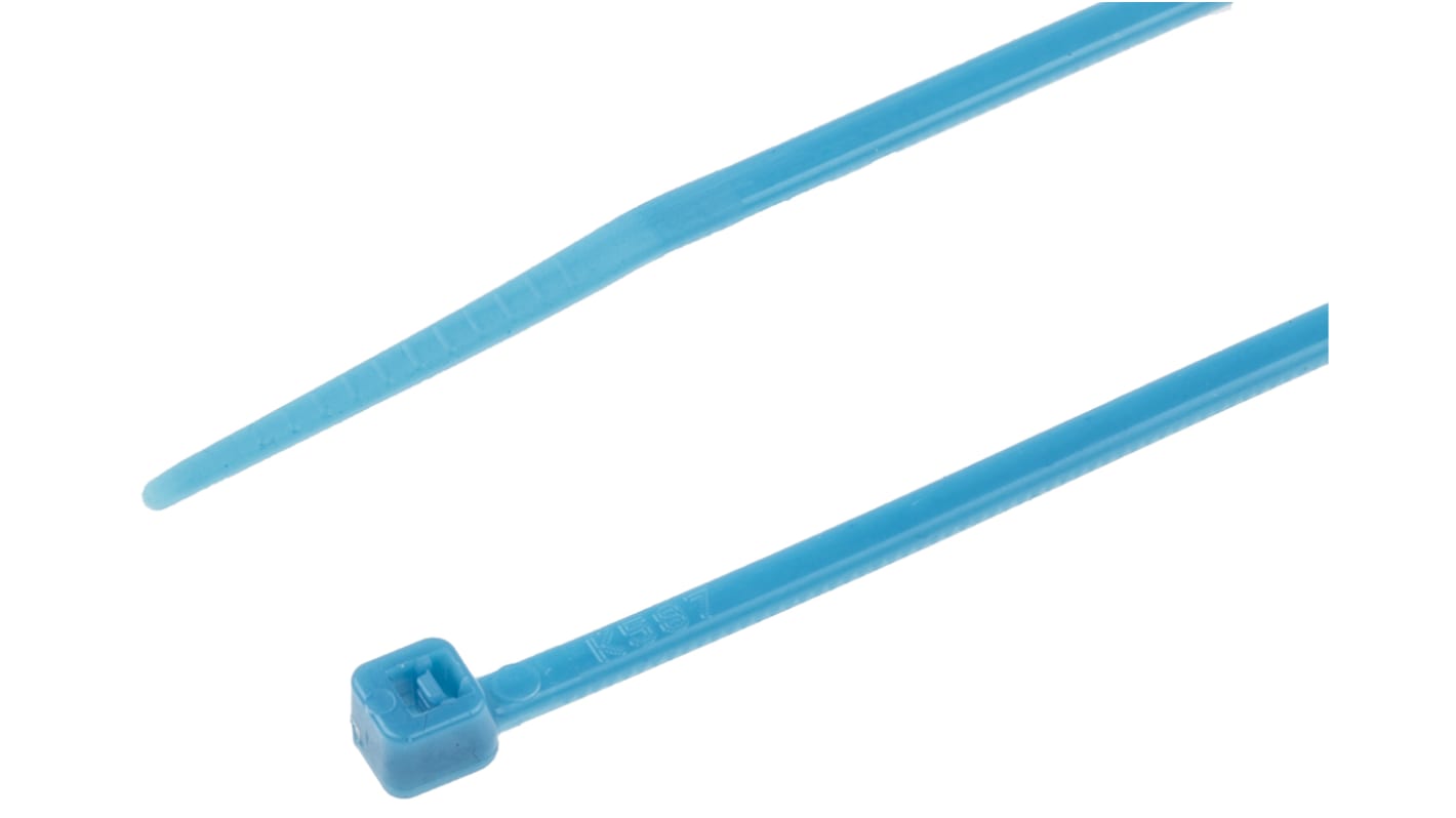 RS PRO Cable Tie, 203mm x 2.5 mm, Blue Nylon, Pk-100