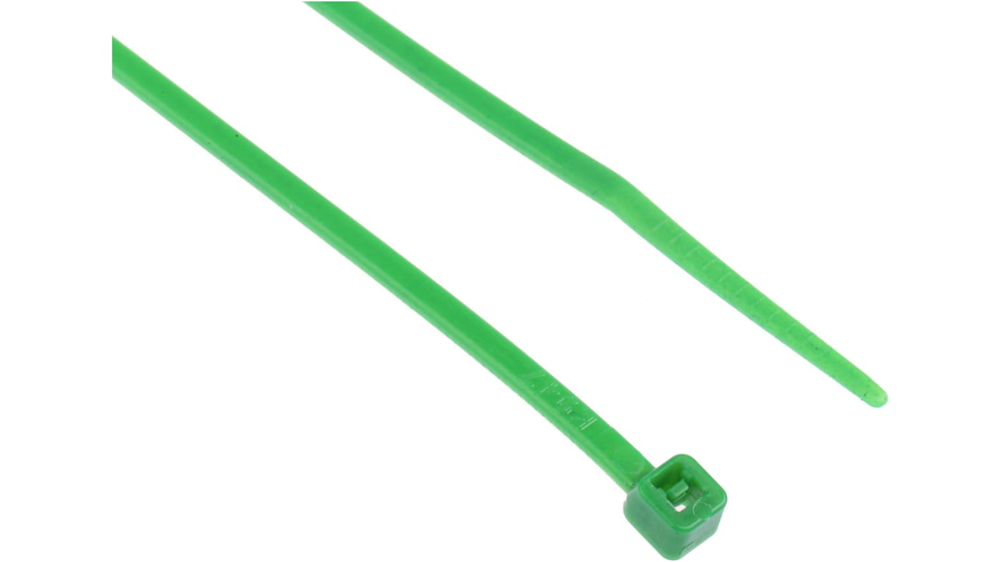 RS PRO Cable Tie, 203mm x 2.5 mm, Green Nylon, Pk-100