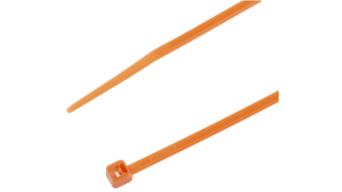 RS PRO Cable Tie, 203mm x 2.5 mm, Orange Nylon, Pk-100