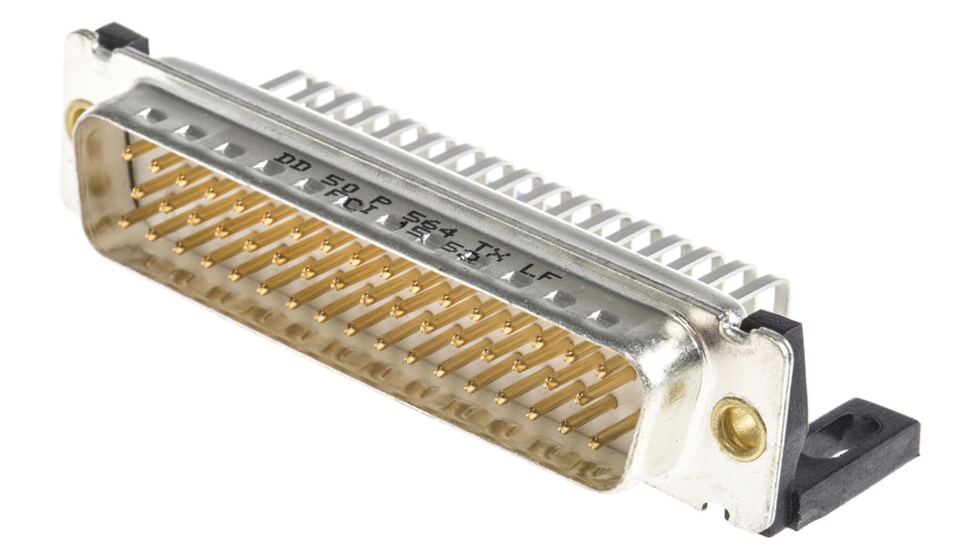 Amphenol Communications Solutions 50针公插, 直角, THT安装, 焊接端接, 1.0 kv, 5.0A