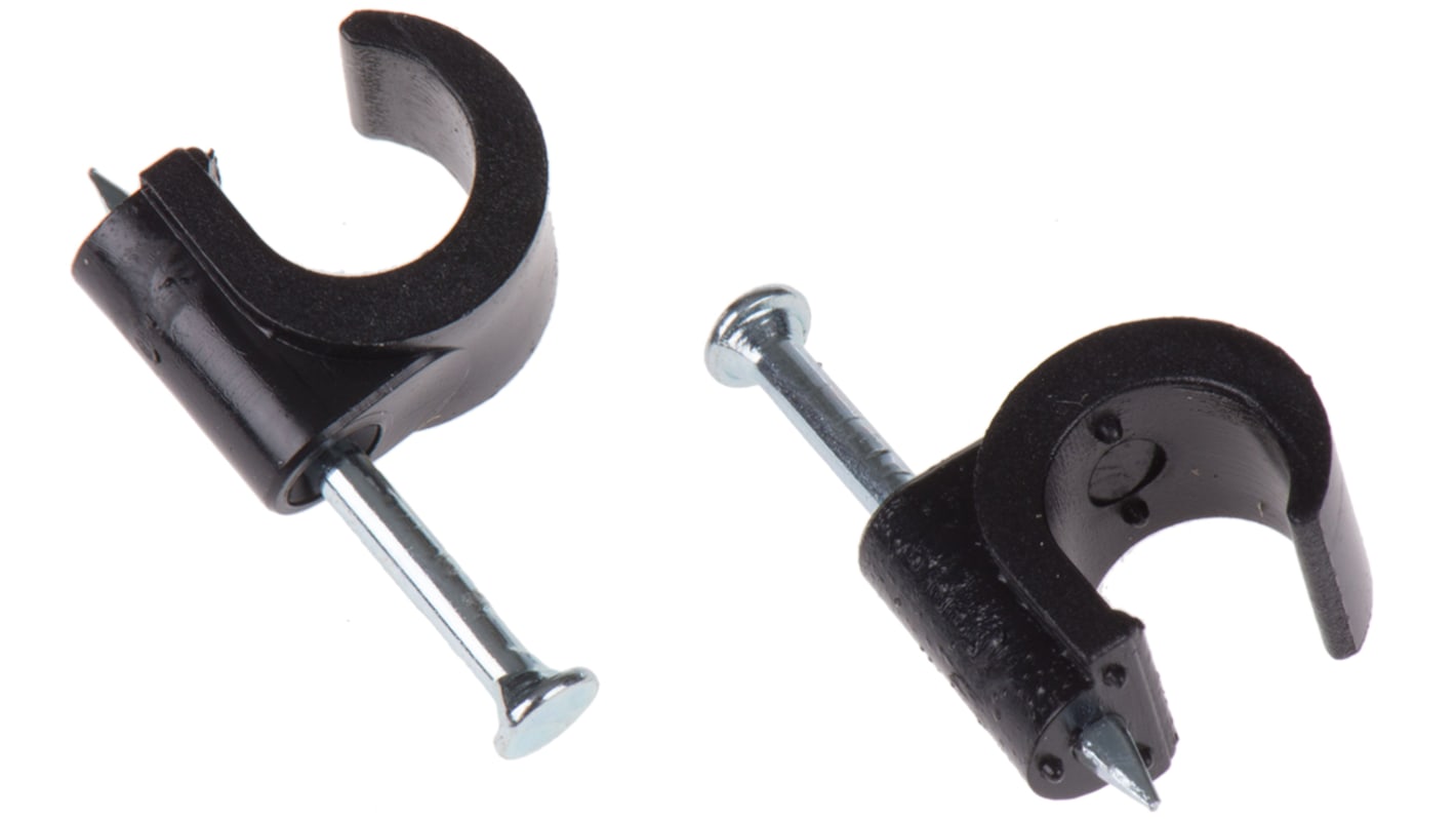 RS PRO Black PE Round Cable Clip, 8mm Max. Bundle