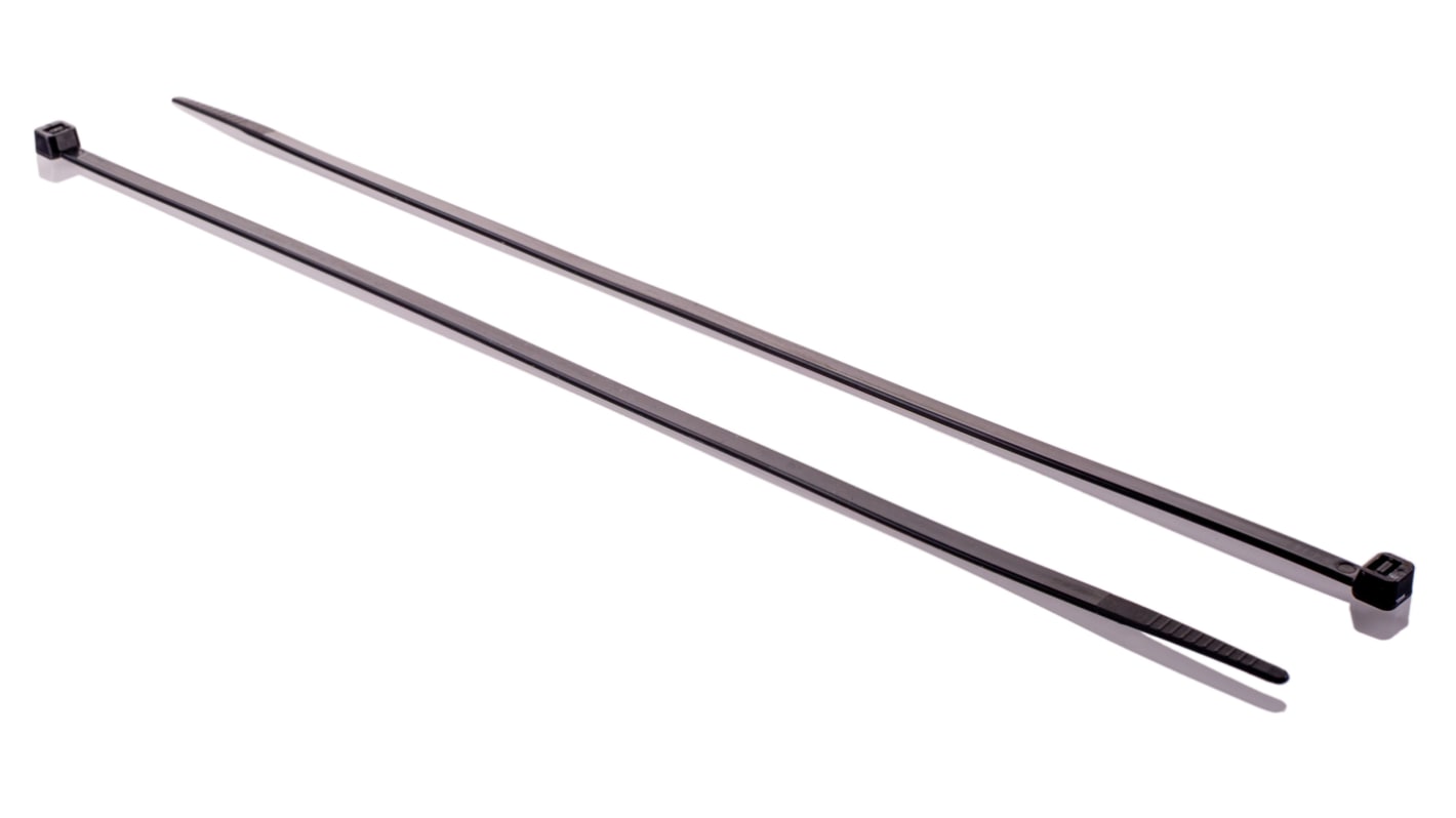 RS PRO Cable Tie, 300mm x 4.8 mm, Black Nylon, Pk-100