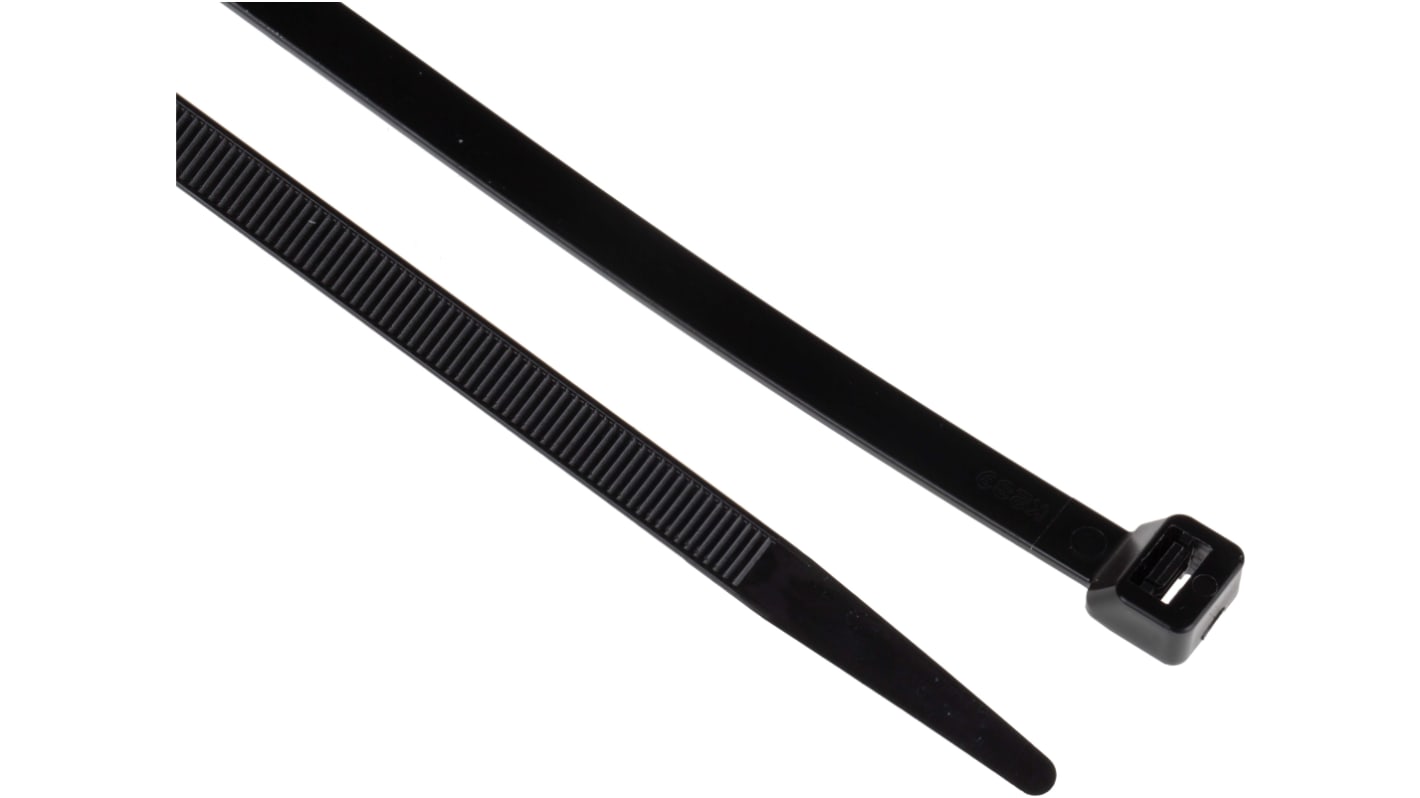 RS PRO Cable Tie, 380mm x 7.6 mm, Black Nylon, Pk-100