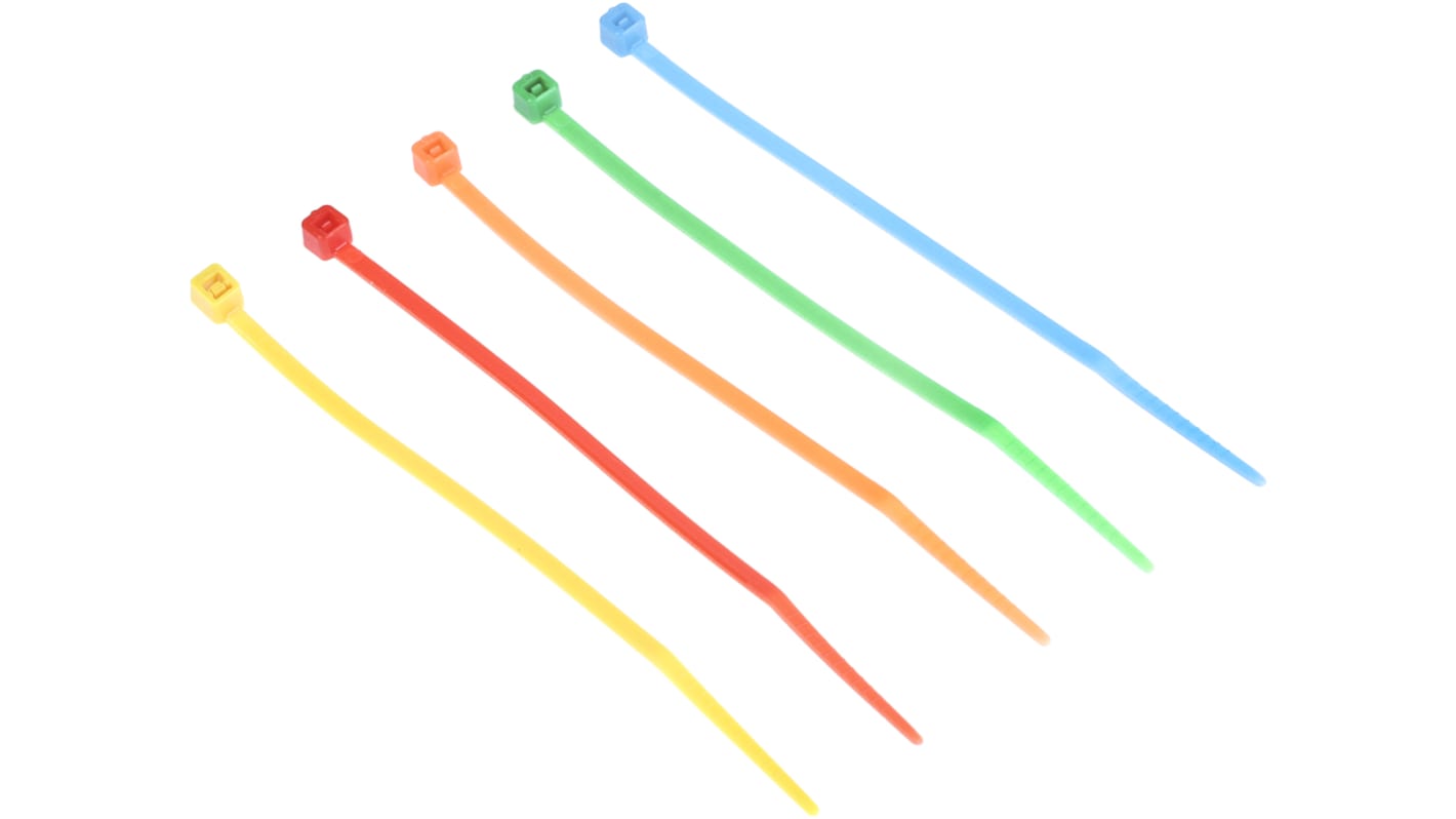 RS PRO Cable Tie, 100mm x 2.5 mm, Assorted Nylon, Pk-250
