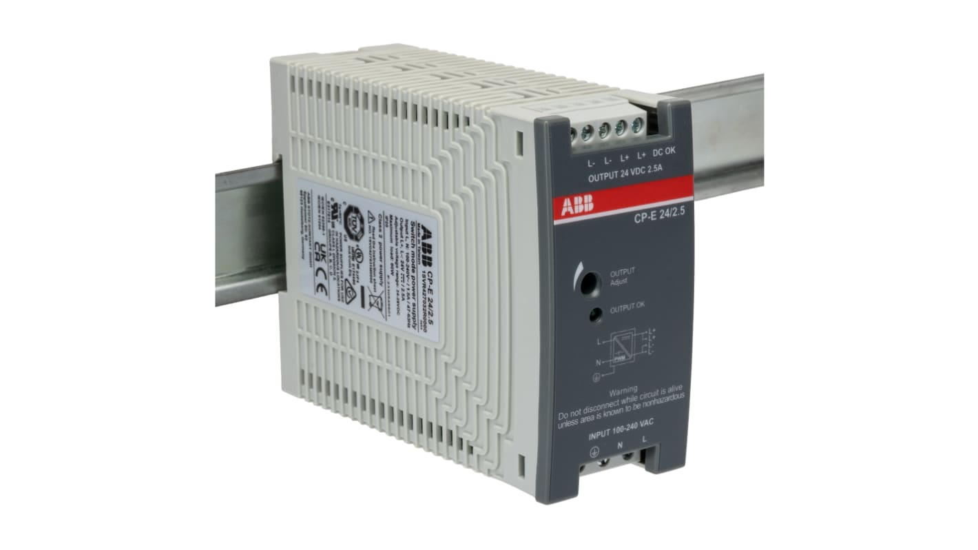 Alimentatore a montaggio su guida DIN ABB, 24V cc, 2.5A, 85 → 264 V ac / 90 → 375V cc, 60W