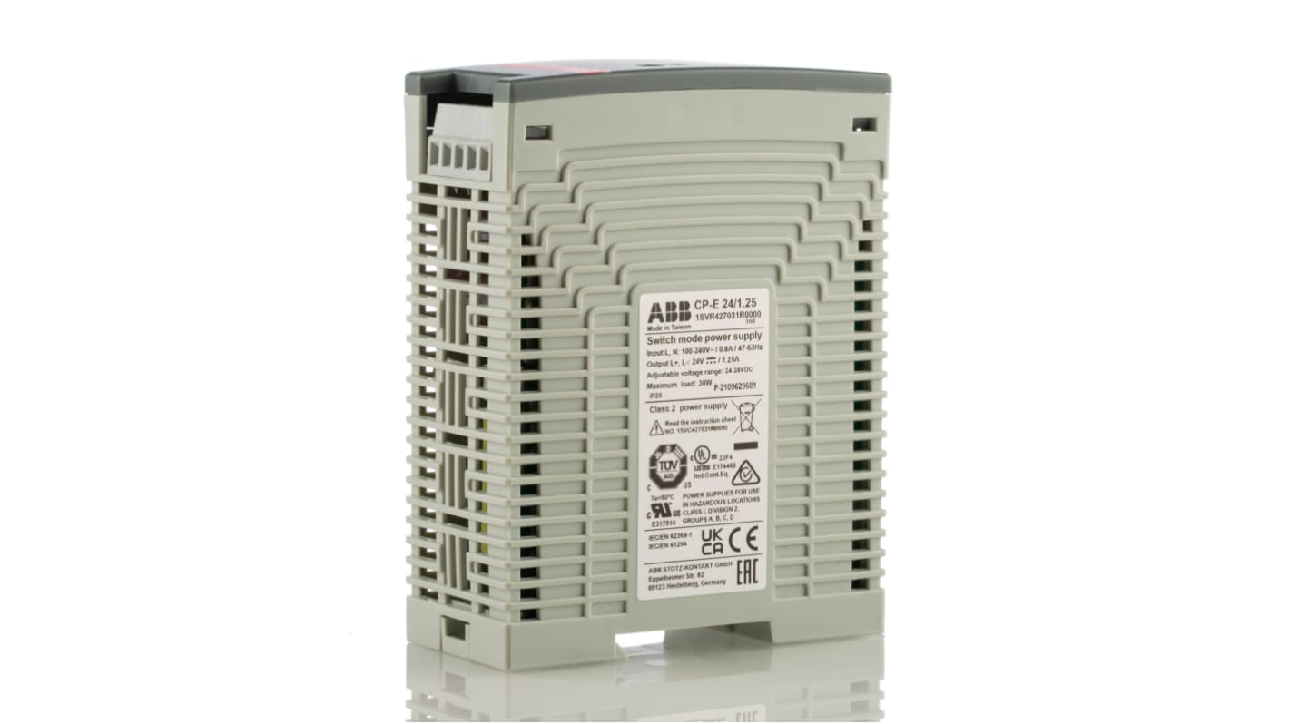 ABB CP-E Switch Mode DIN Rail Power Supply, 85 → 264 V ac / 90 → 375V dc ac, dc Input, 24V dc dc Output,