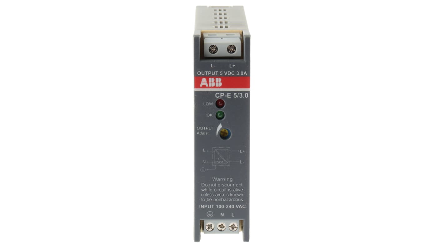 ABB CP-E Switched Mode DIN Rail Power Supply, 90 → 265 V ac / 120 → 370V dc ac, dc Input, 5V dc dc