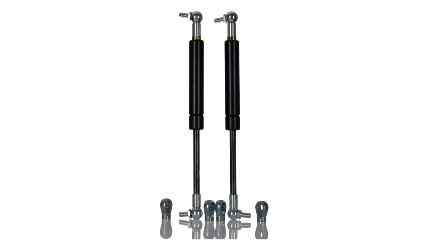 Camloc 1200N钢制气弹簧, 100.0mm行程, 245.0mm延展, 球窝接头，端接, 10.0mm杆径, 23.0mm管径
