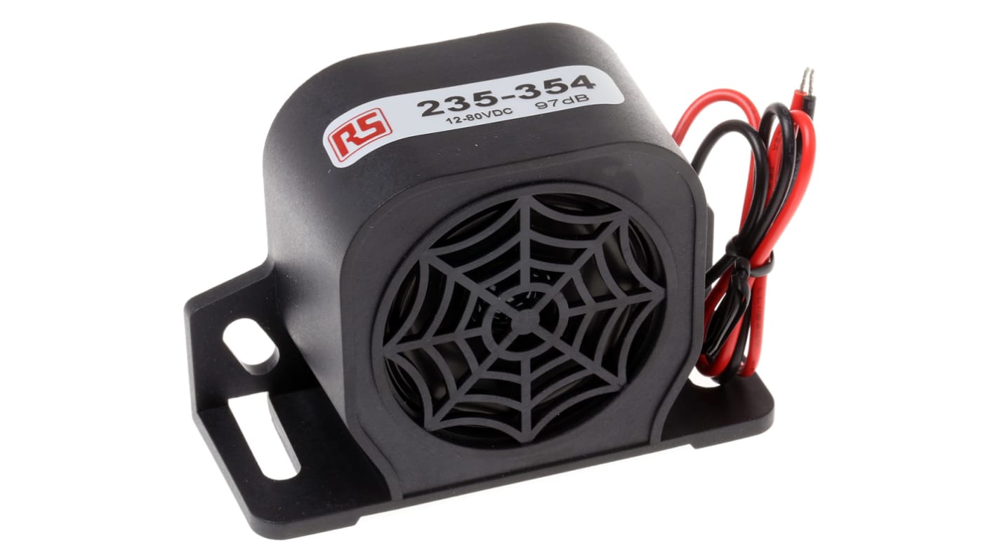 RS PRO Universal Electronic Sounder, 12 → 80 V dc, 97dB at 1 m, DC, Single-Tone