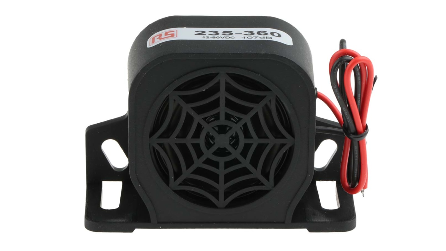RS PRO Universal Electronic Sounder, 12 → 80 V dc, 107dB at 1 m, DC, Single-Tone