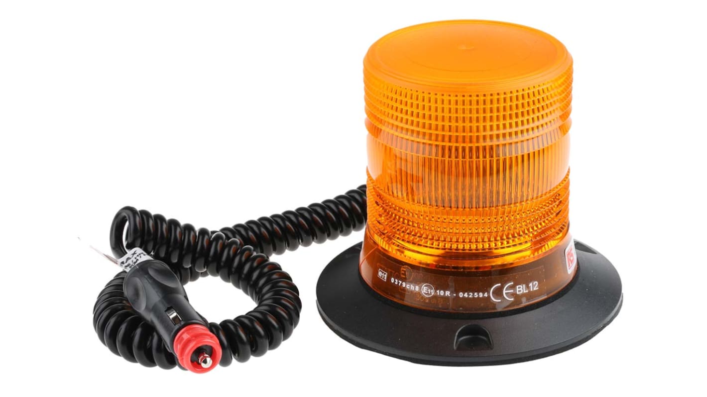 RS PRO Amber Flashing Beacon, 10 → 30 V dc, Magnetic Mount, Xenon Bulb, IP56