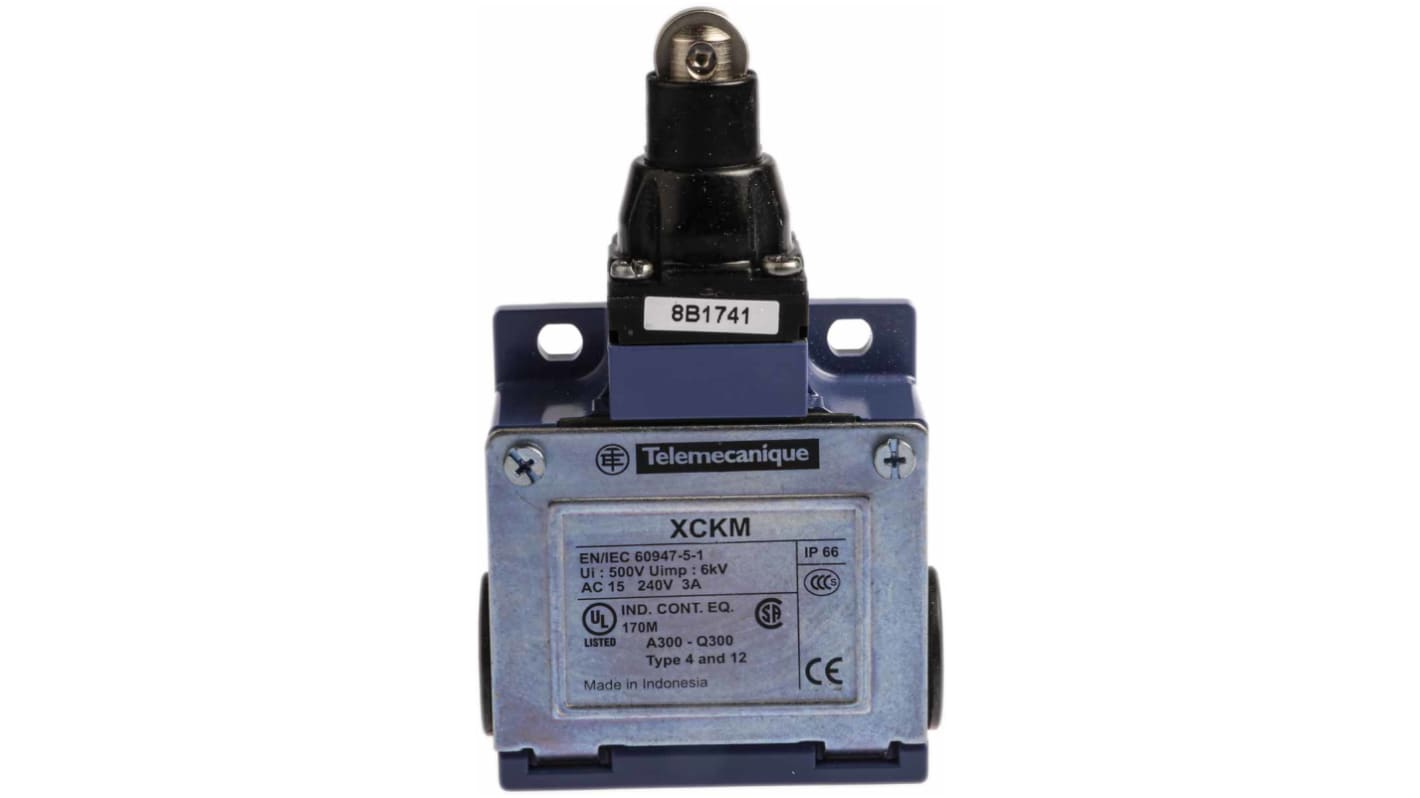 Telemecanique Sensors OsiSense XC Series Roller Plunger Limit Switch, NO/NC, IP66, DP, Zinc Alloy Housing, 240V ac Max,