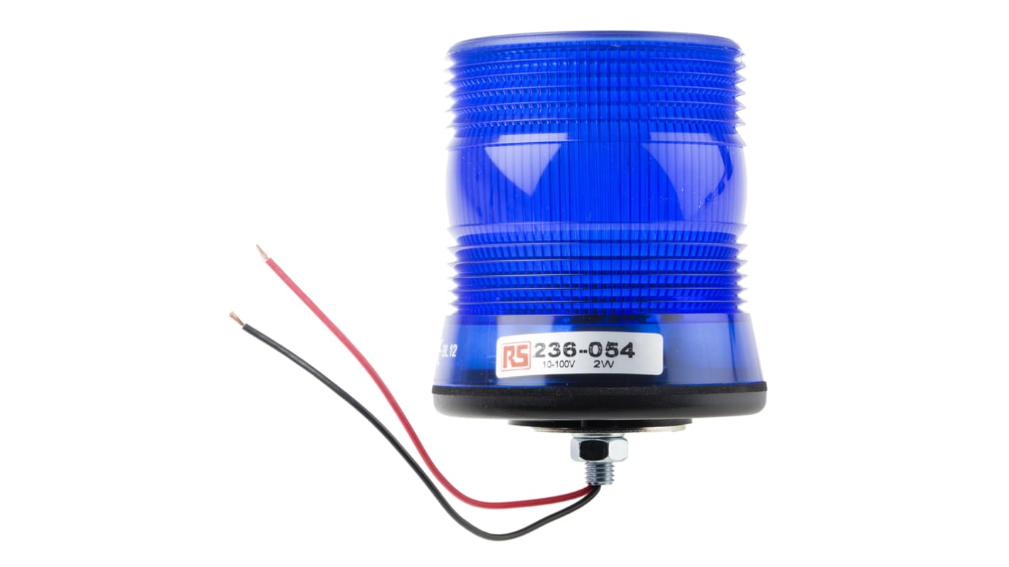 RS PRO 蓝色闪光氙气警示灯, 黑色外壳, 10 → 100 v 直流, Φ108mm底座, 表面安装, IP56