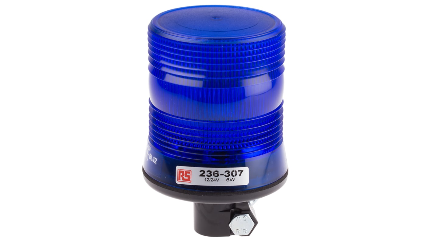 RS PRO Blue Flashing Beacon, 10 → 30 V dc, DIN Mount, Tube Mount, Xenon Bulb, IP56