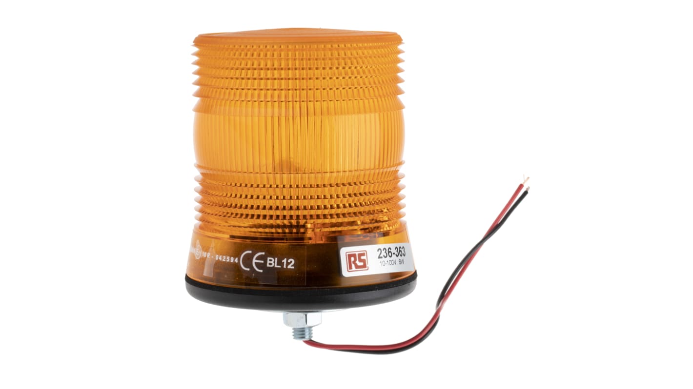 RS PRO Amber Flashing Beacon, 10 → 100 V dc, Surface Mount, Xenon Bulb, IP56