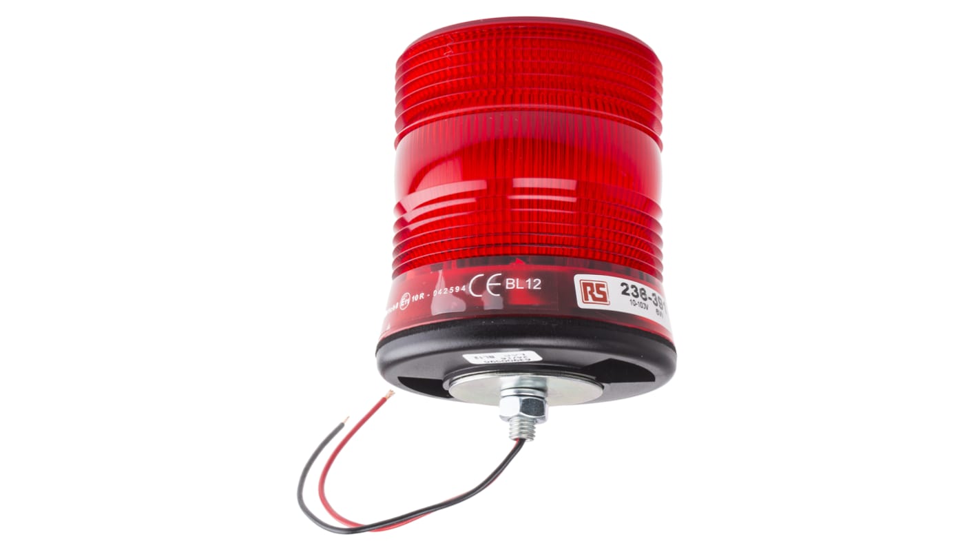 RS PRO Red Flashing Beacon, 10 → 100 V dc, Surface Mount, Xenon Bulb, IP56