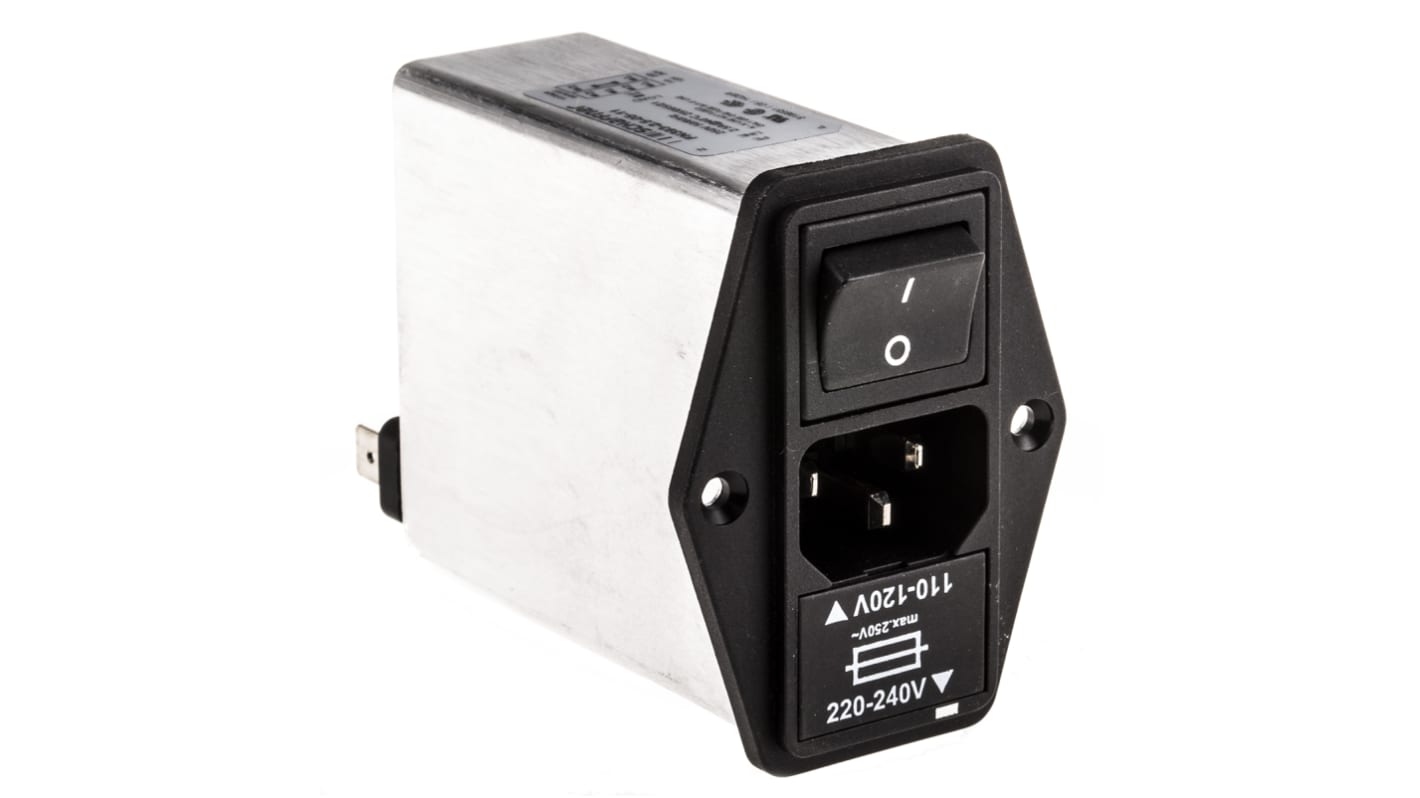 Schaffner 2.5A, 250 V ac Male Panel Mount IEC Filter 2 Pole FN393-2.5-05-11, Faston 1 Fuse