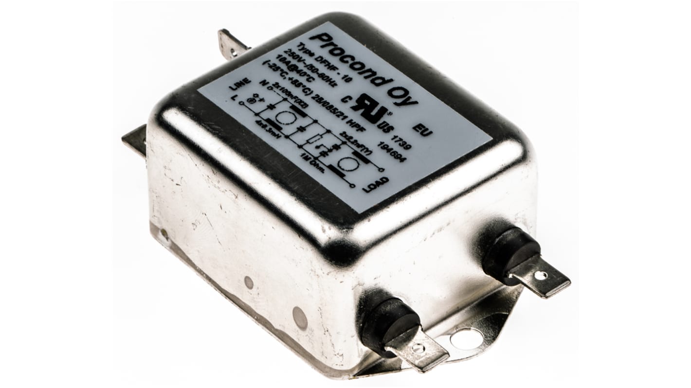 RS PRO 10A 250 V ac 400Hz, Chassis Mount RFI Filter, Tab