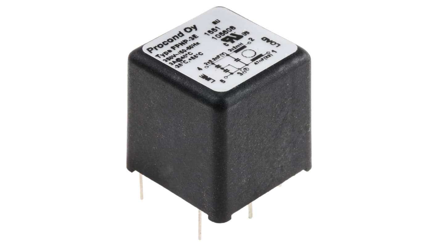RS PRO RFI滤波器, 3A, 250 V 交流, 400Hz, 通孔安装, 引脚接端