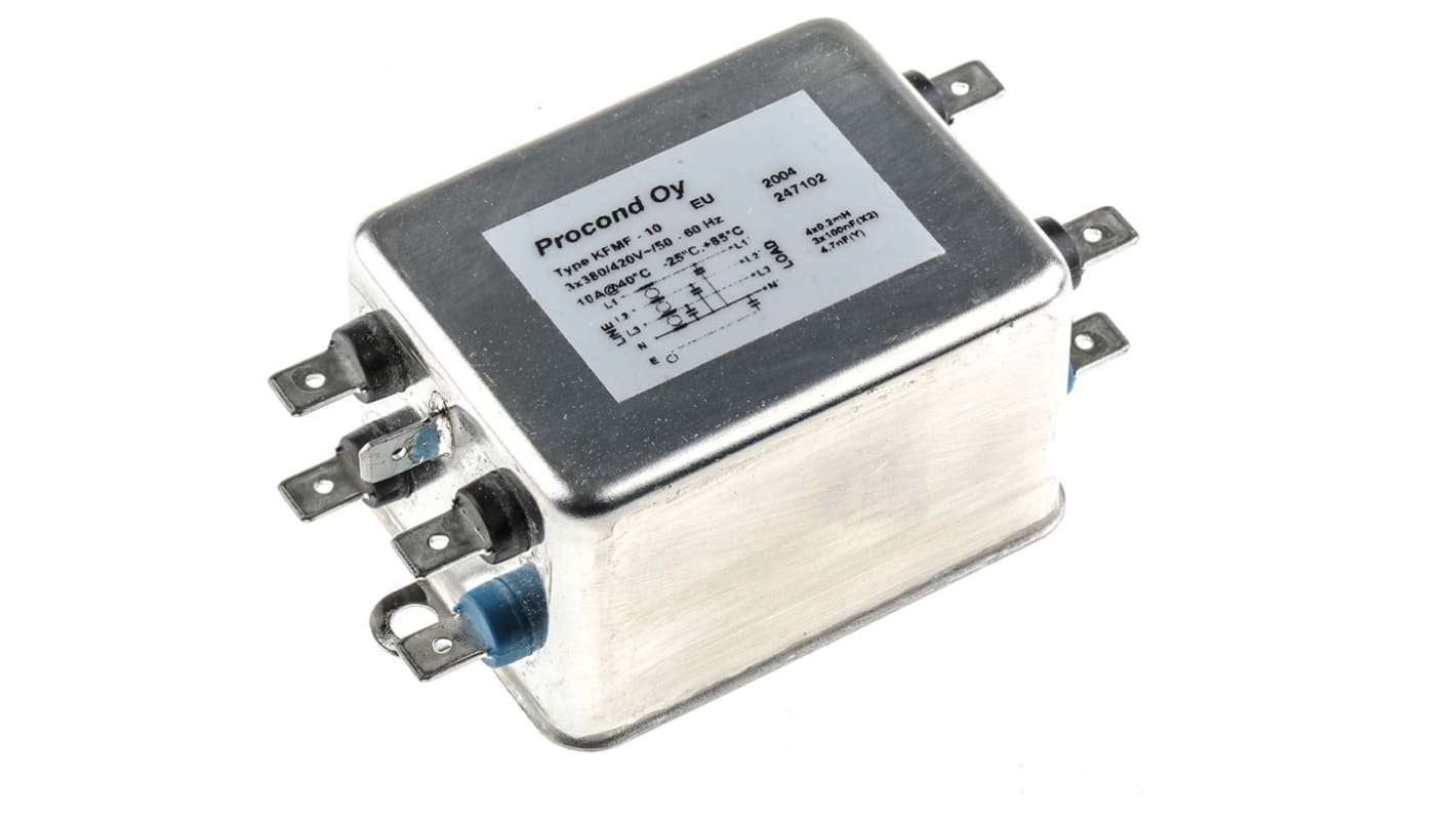 RS PRO 10A 420 V ac 400Hz, Chassis Mount RFI Filter, Tab 3 Phase