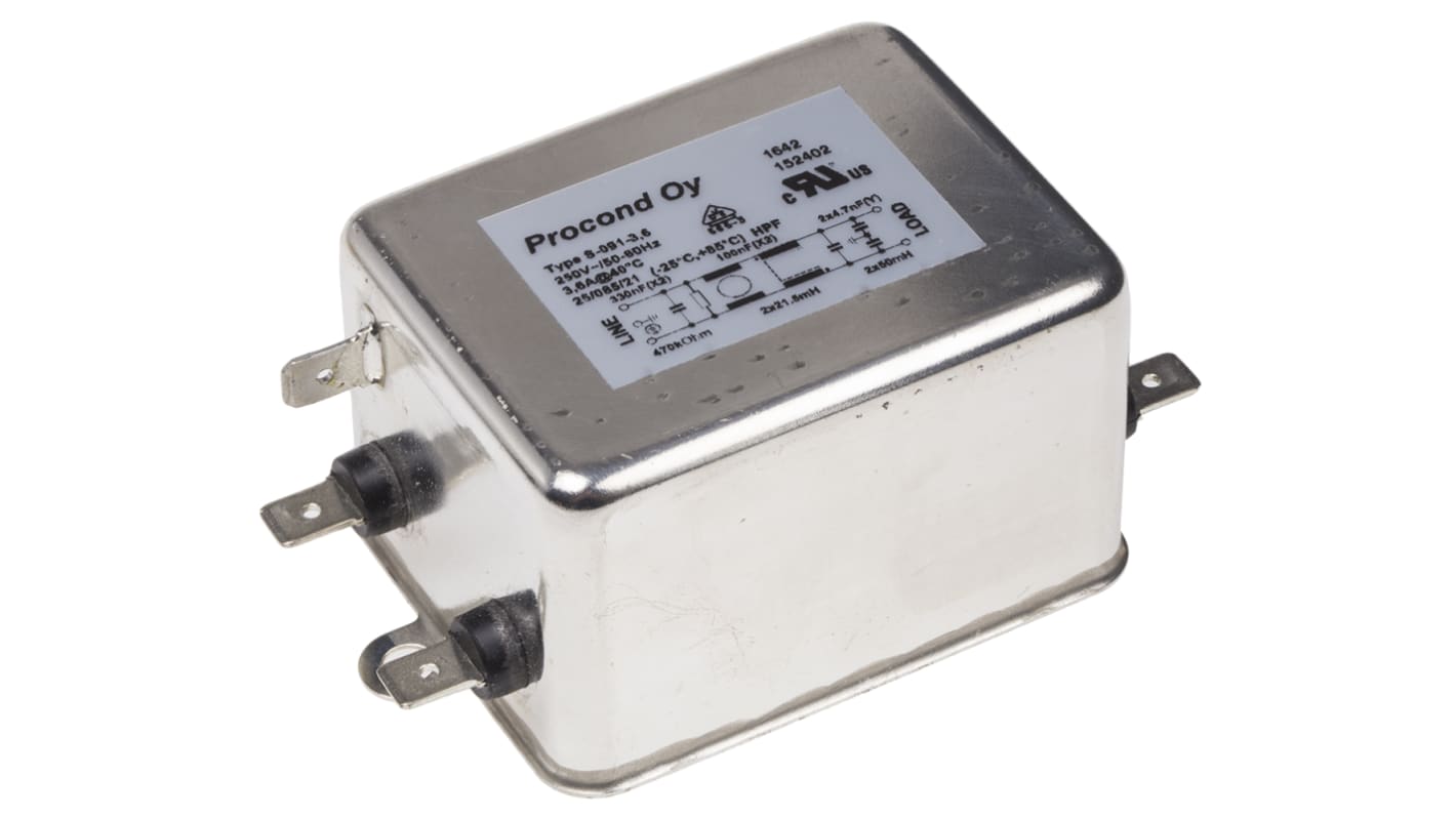 RS PRO 3.6A 250 V ac 400MHz, Flange Mount RFI Filter, Tab