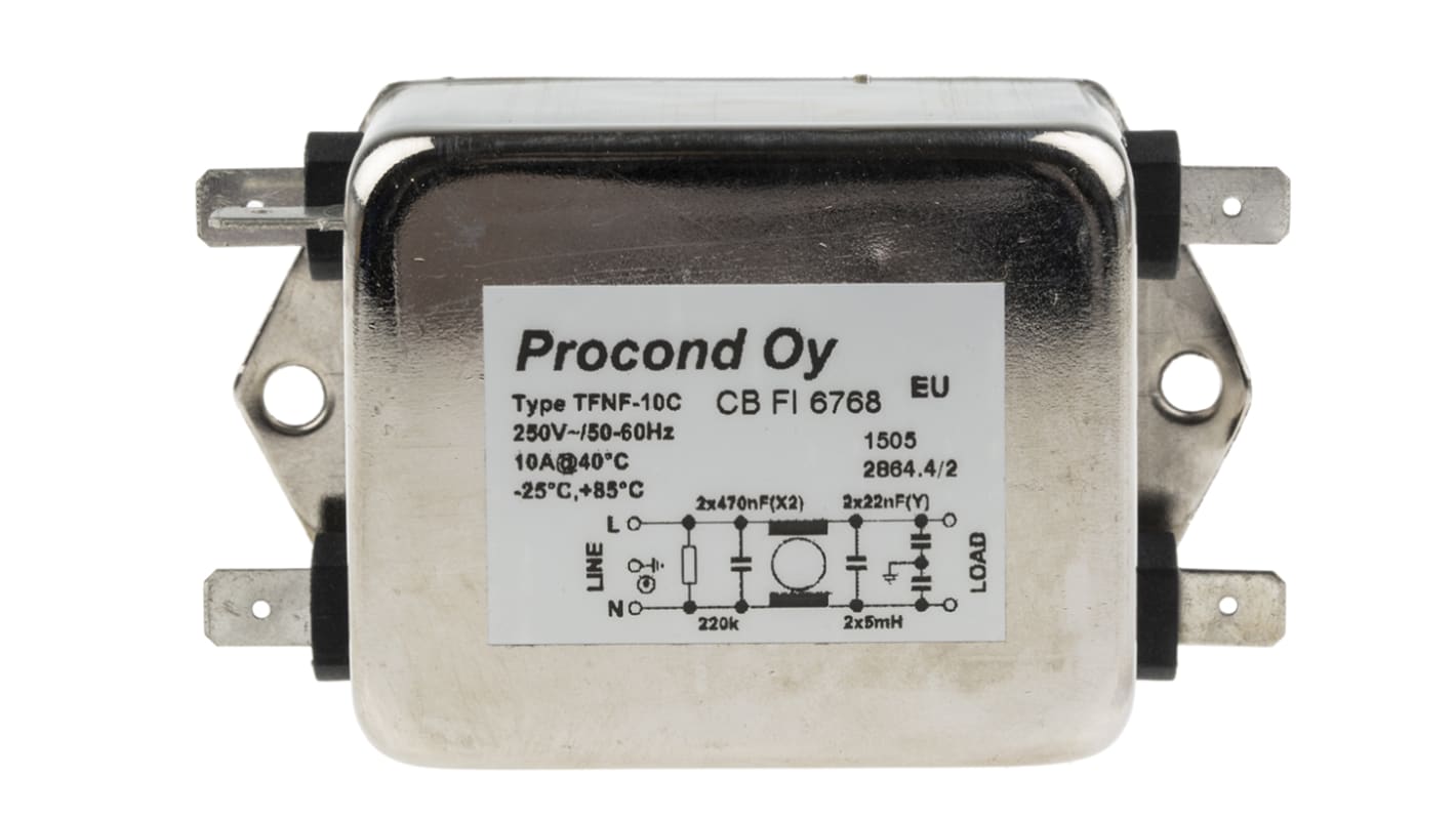 RS PRO 10A 250 V ac 400Hz, Chassis Mount RFI Filter, Tab