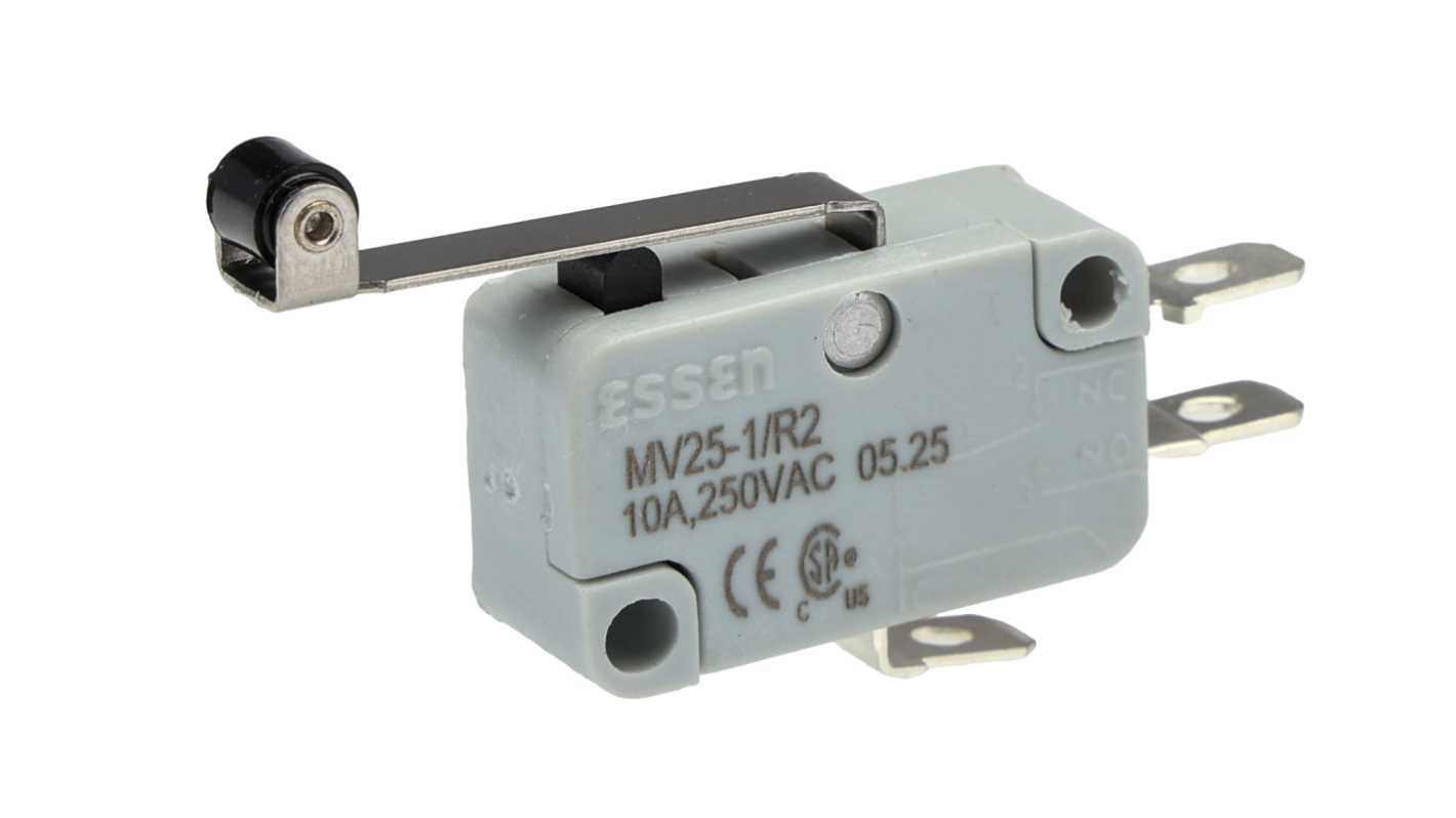 RS PRO Long Roller Lever Micro Switch, Screw, Solder, Quick Connect Terminal, 10A, Solder, IP40