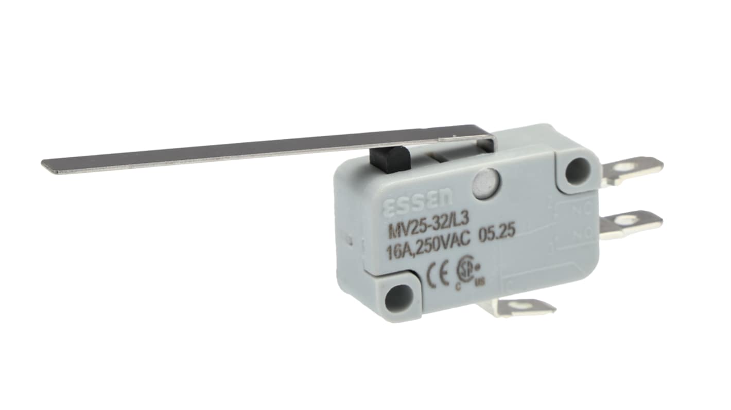 RS PRO Extra Long Lever Micro Switch, Screw, Solder, Quick Connect Terminal, 16A, Solder, IP40