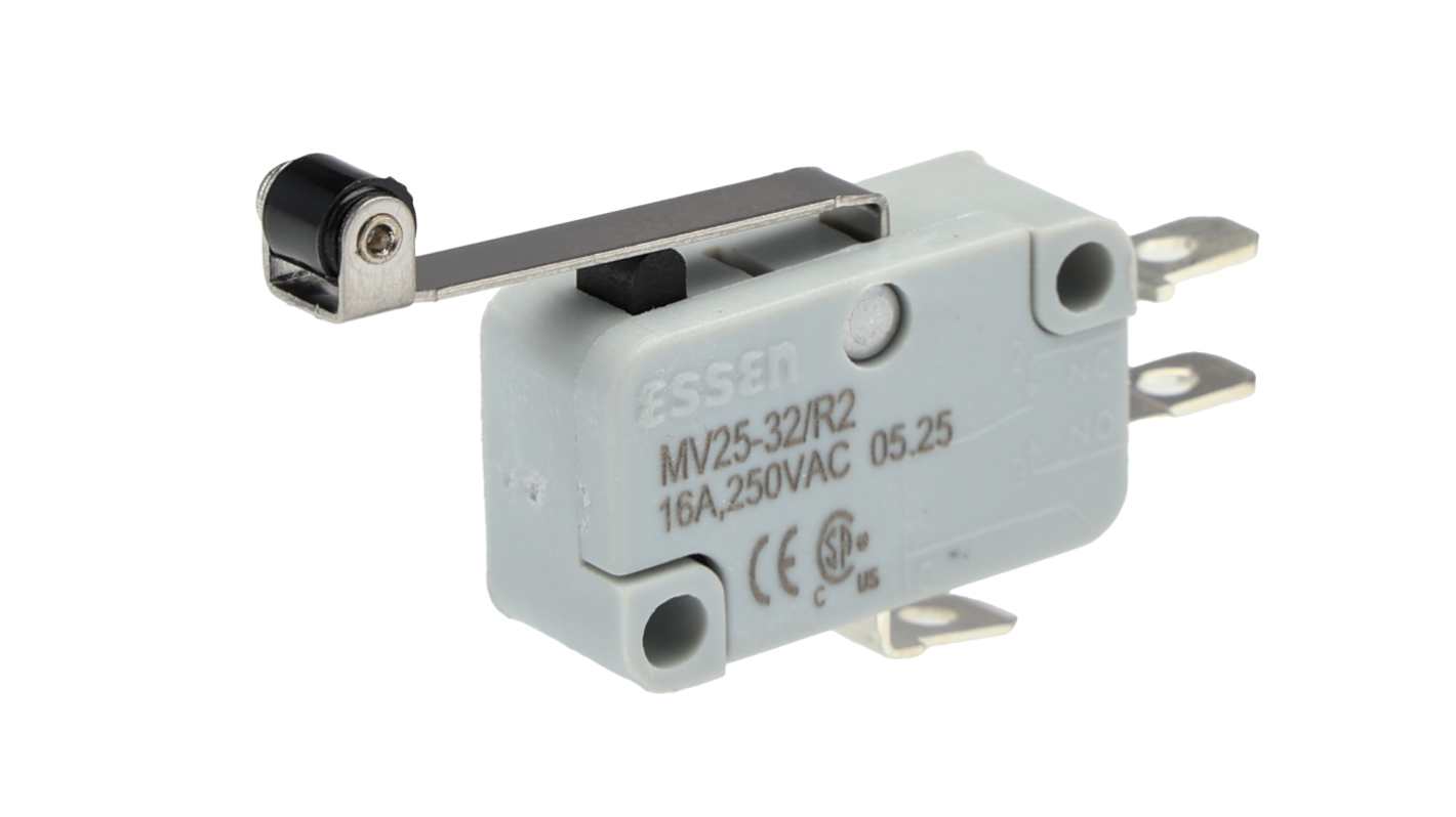 RS PRO Long Roller Lever Micro Switch, Screw, Solder, Quick Connect Terminal, 16A, Solder, IP40