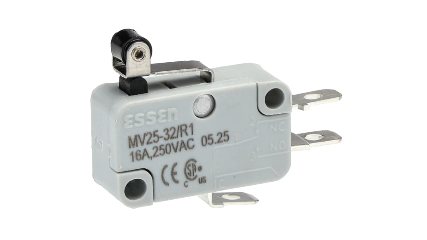 RS PRO Short Roller Lever Micro Switch, Screw, Solder, Quick Connect Terminal, 16A, Solder, IP40
