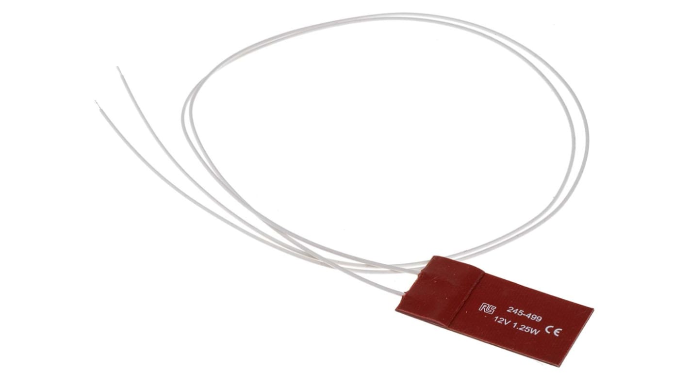 Tappetino riscaldante in silicone RS PRO, 12 V cc, 1,25 W, 25 x 50mm, +200°C