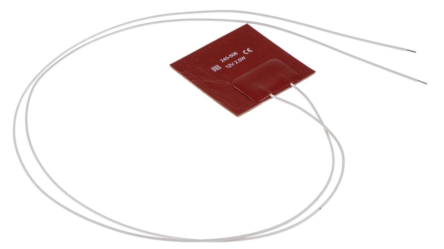 RS PRO Silicone Heater Mat, 2.5 W, 50 x 50mm, 12 V dc