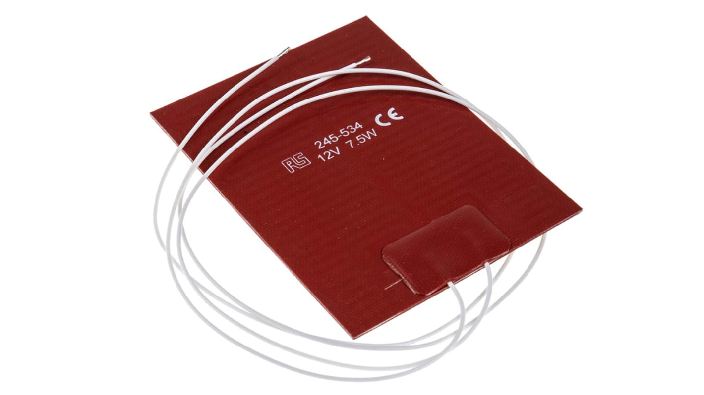 Tappetino riscaldante in silicone RS PRO, 12 V c.c., 7.5 W, 75 x 100mm, +200°C