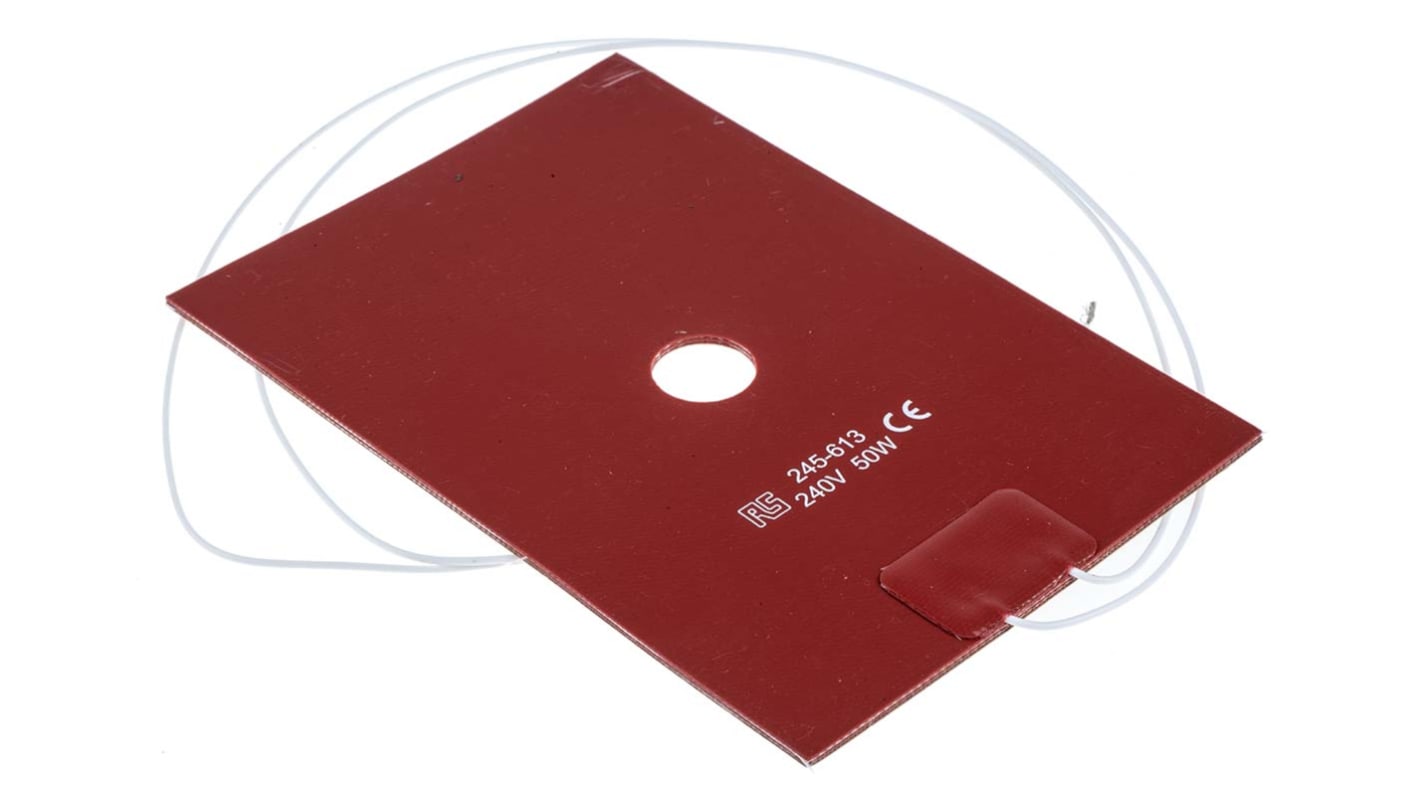 Calentador flexible de silicona rectangular, 100 x 150 mm, 240 Vac, 50 W