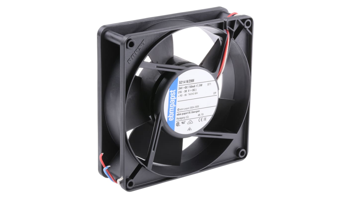 ebm-papst 5200 N Series Axial Fan, 24 V dc, DC Operation, 340m³/h, 17.5W, 730mA Max, 127 x 127 x 38mm