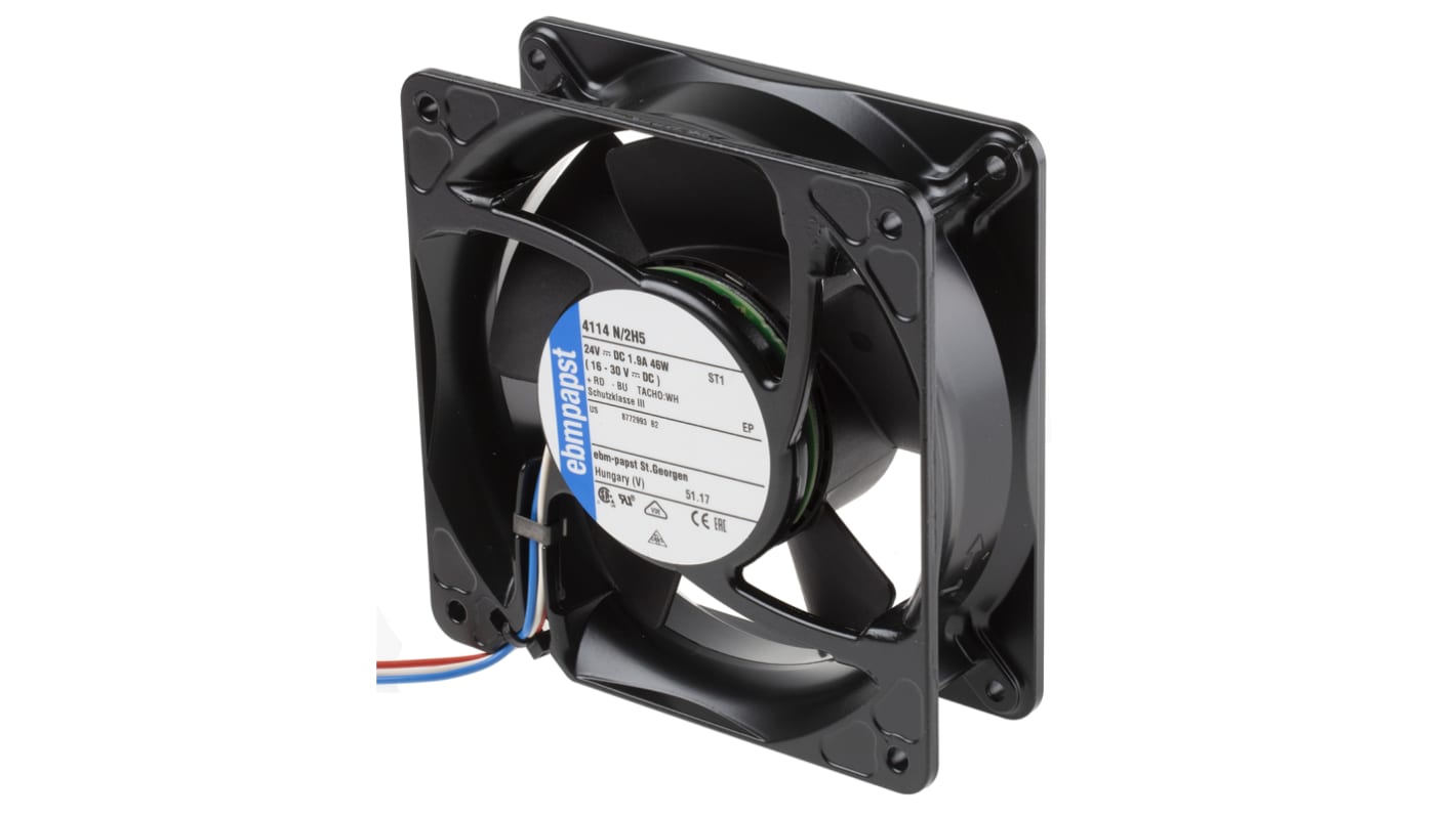 ebm-papst 4100 NH5 - S-Force Series Axial Fan, 24 V dc, DC Operation, 390m³/h, 45W, 1.875A Max, 119 x 119 x 38mm