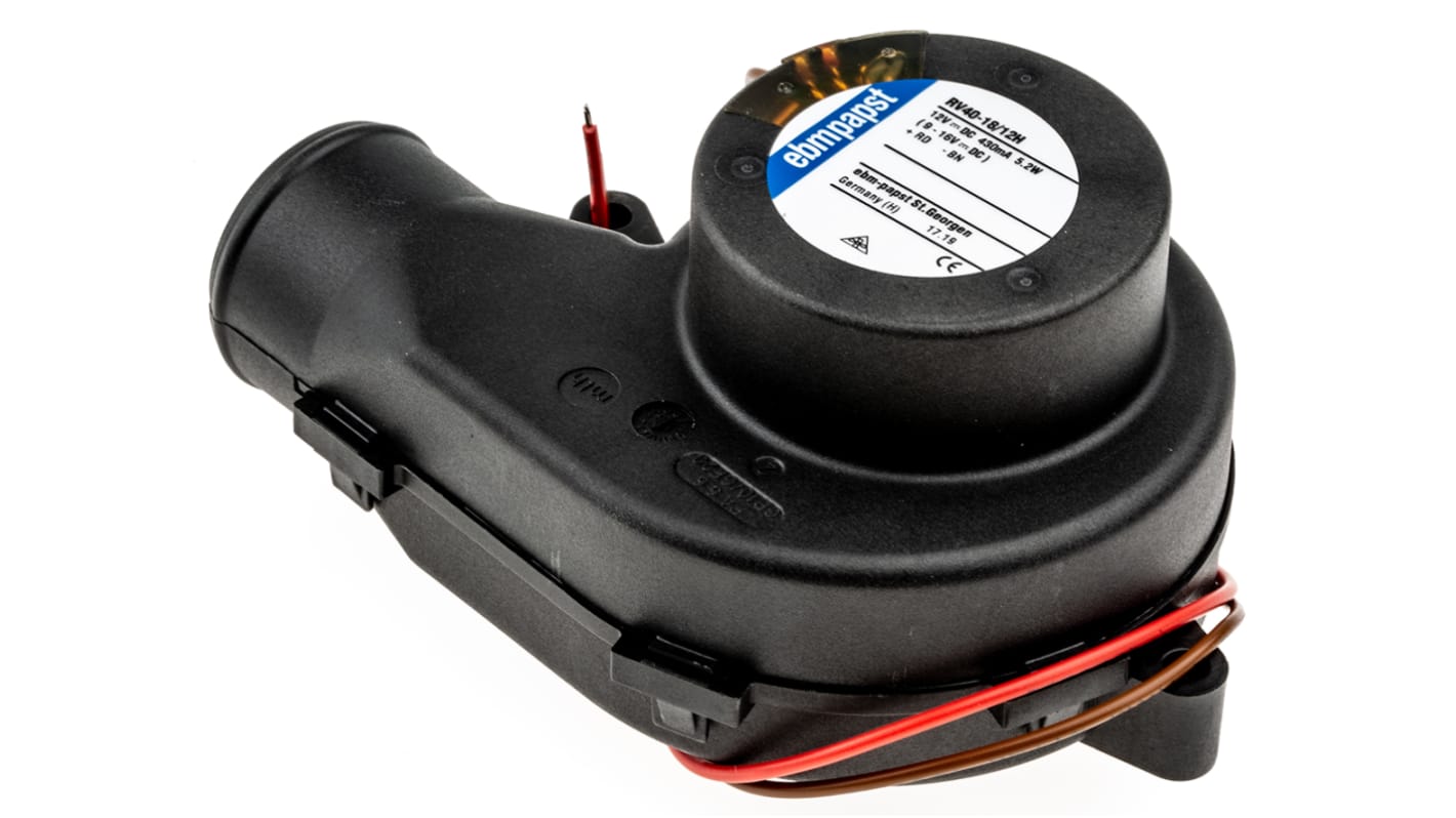 ebm-papst RV40 Series Centrifugal Fan, 12 V dc, 24m³/h, DC Operation, 77.3 x 102.44 x 58.85mm