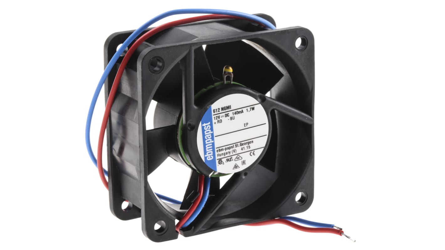 ebm-papst 600 N DC-Axiallüfter, Gleitlager, 12 V dc / 1.7W, 60 x 60 x 25mm, 4100U/min, 35m³/h