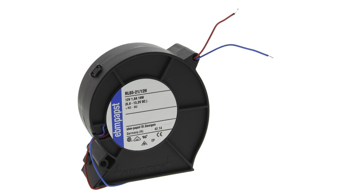 ebm-papst RL 65 Series Centrifugal Fan, 12 V dc, 61m³/h, DC Operation, 93.5 x 97 x 33mm