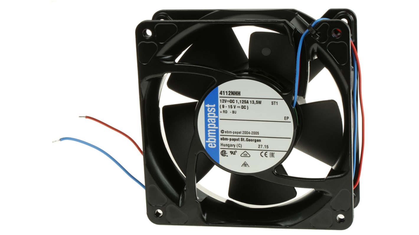 ebm-papst 4100 NHH - S-Force Series Axial Fan, 12 V dc, DC Operation, 260m³/h, 13.3W, 1.11A Max, 119 x 119 x 38mm