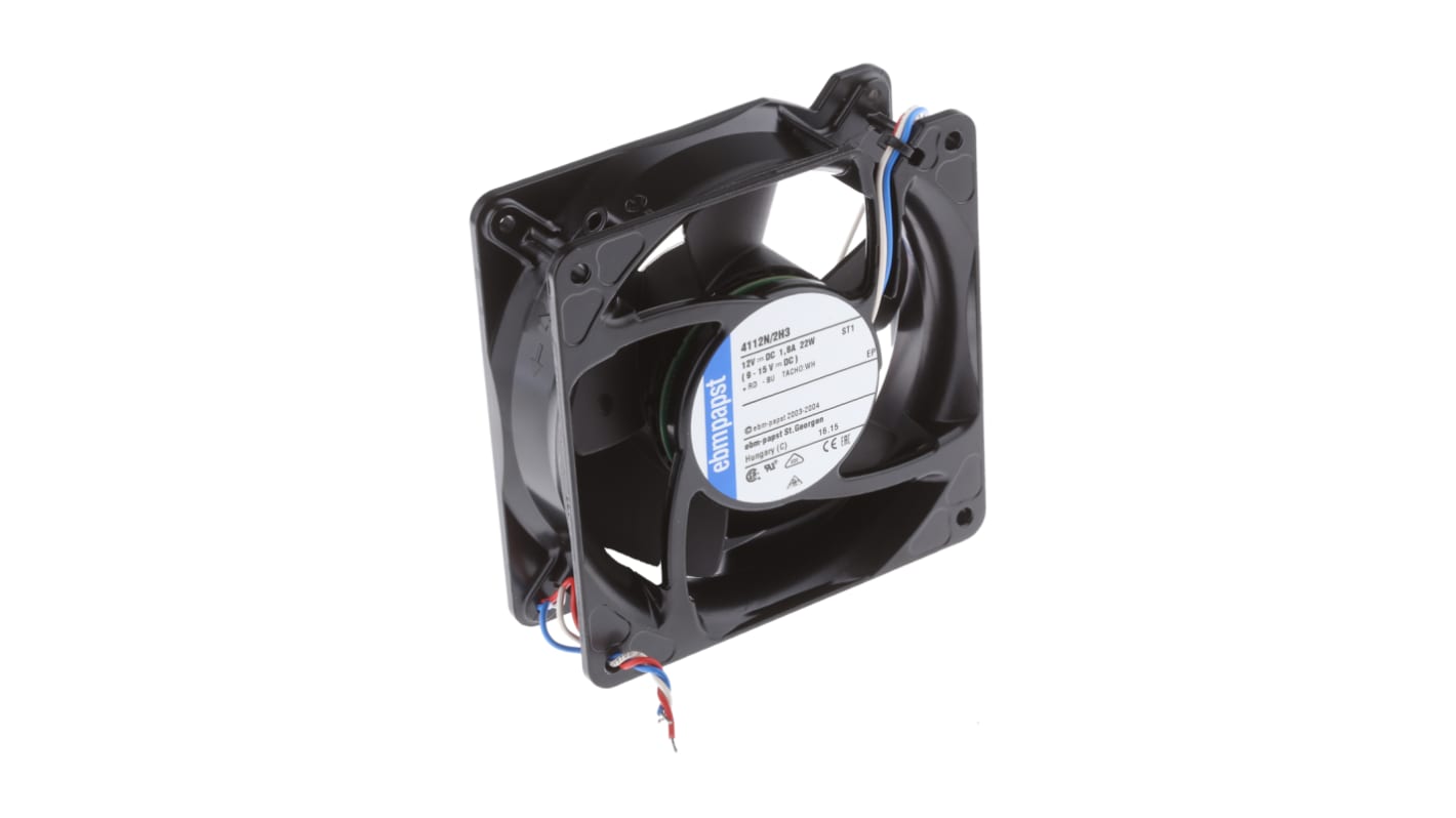 ebm-papst 4100 NH3 - S-Force Series Axial Fan, 12 V dc, DC Operation, 310m³/h, 21.6W, 1.8A Max, 119 x 119 x 38mm