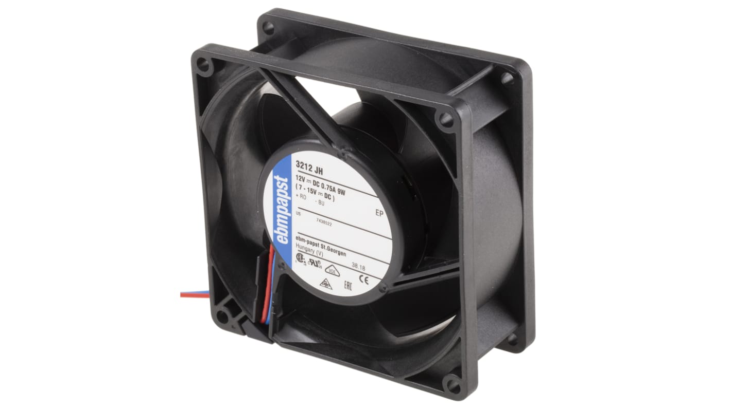 ebm-papst 3200 J - S-Force Series Axial Fan, 12 V dc, DC Operation, 146m³/h, 9W, 750mA Max, 92 x 92 x 38mm