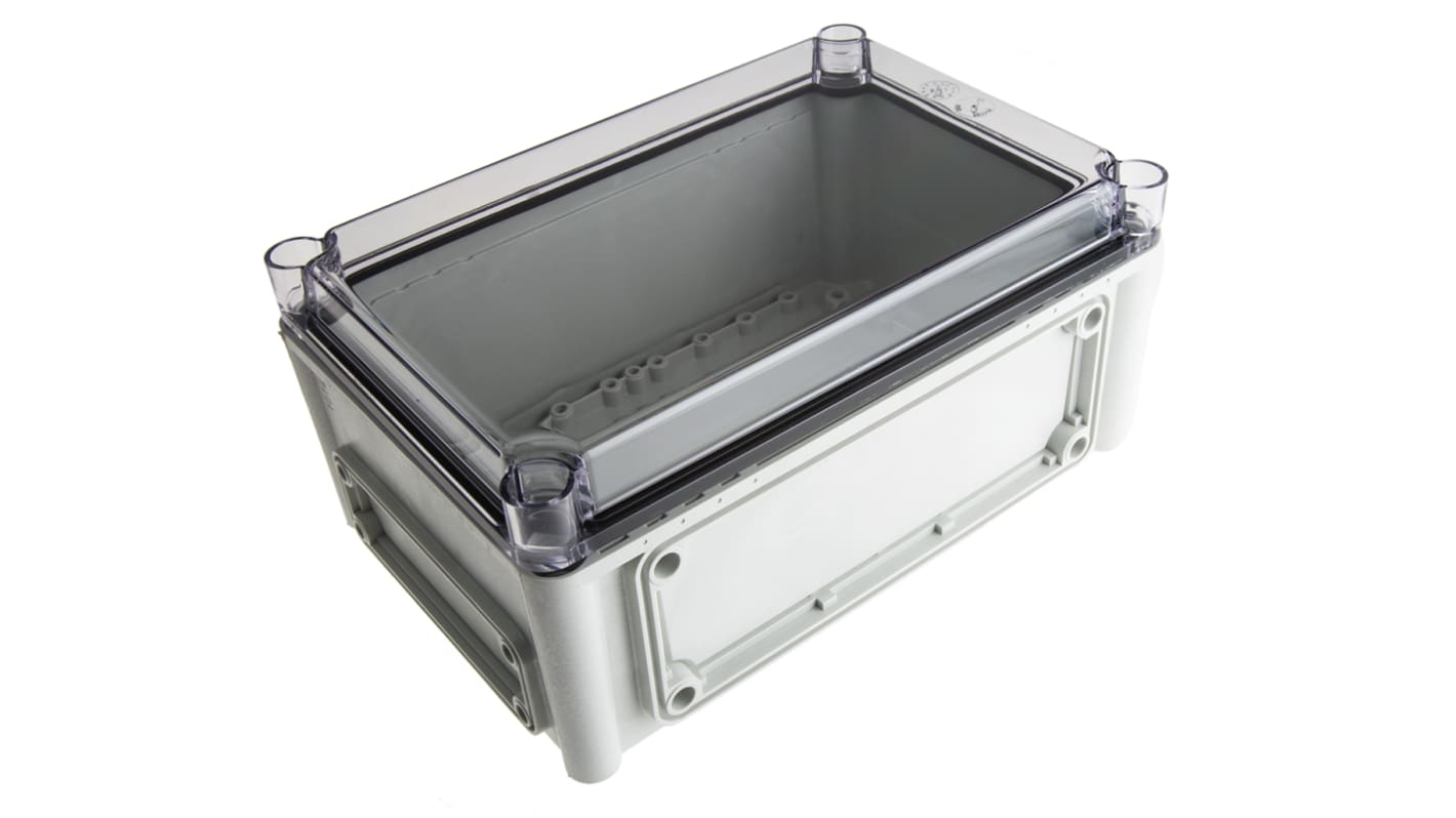 Fibox EK Series Grey Polycarbonate Enclosure, IP66, IP67, Flanged, Transparent Lid, 280 x 190 x 130mm