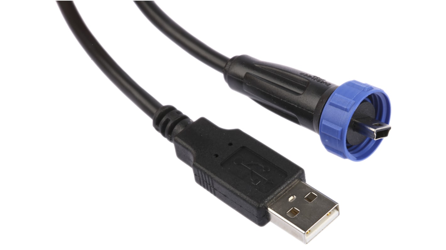 Bulgin USB 2.0 Cable, Male Mini USB B to Male USB A Cable, 2m