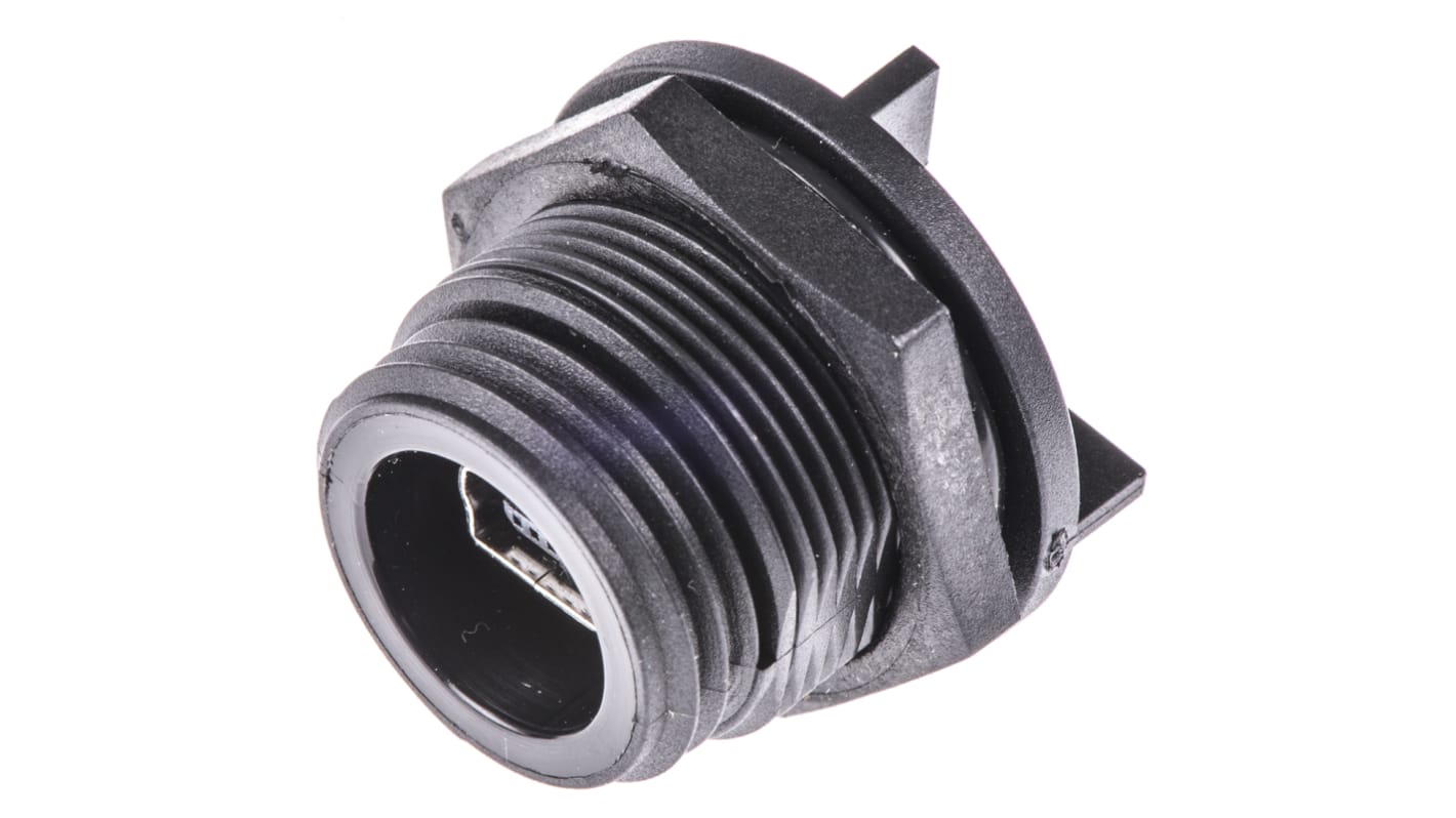 Conector USB Bulgin PX0447, Hembra, Recto IP68, Montaje en orificio pasante, Versión 2.0, 30,0 V, 42,0 V, 1.0A,