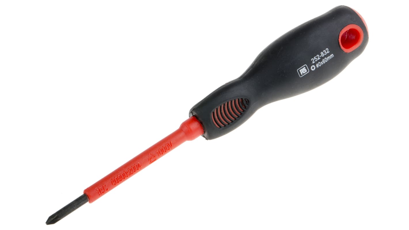 RS PRO Pozidriv Insulated Screwdriver, PZ0 Tip, 60 mm Blade, VDE/1000V